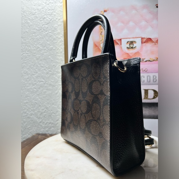 Coach Mini Pepper Crossbody In Signature Canvas Brown / Black  EUC - Picture 13 of 17